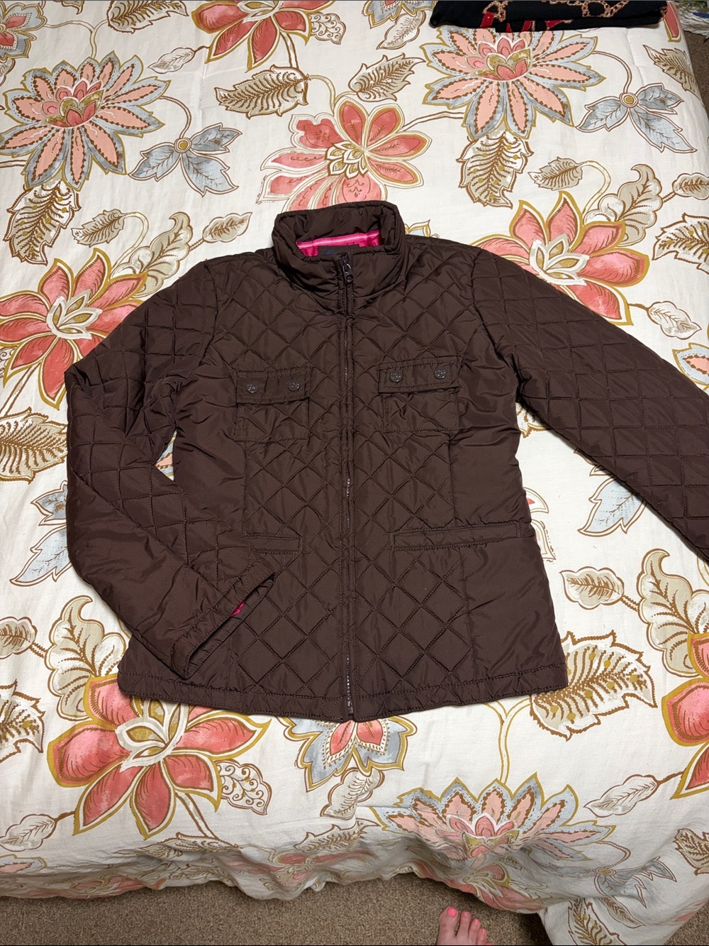 Kids Quilted Brown Jacket with Pink Lining
